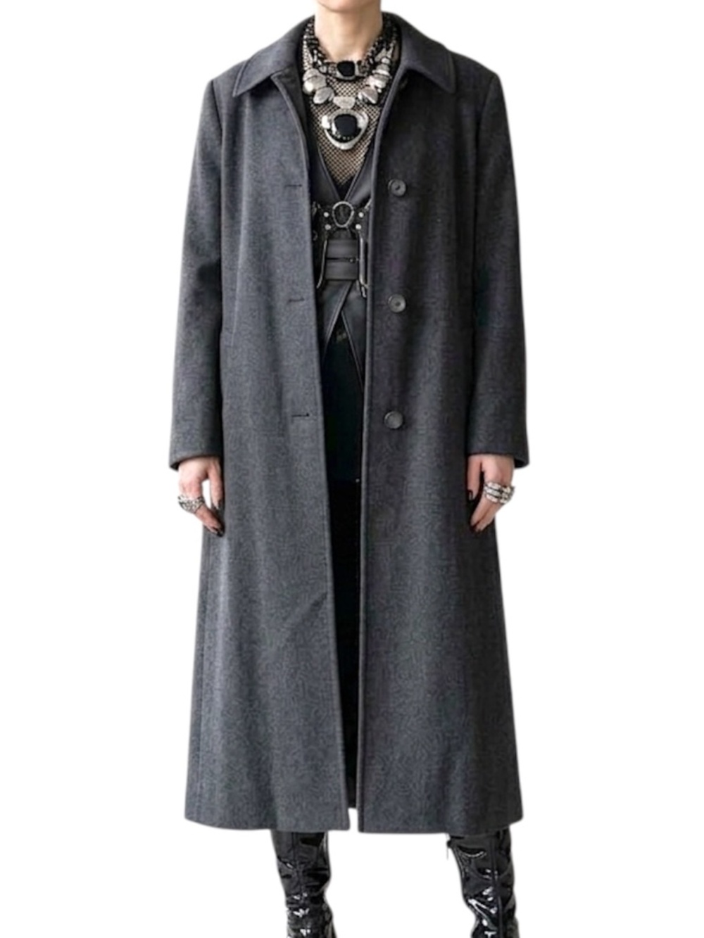 VTG 80s 90s alpaca Loden coat boxy oversized charcoal grey maxi overcoat 15/16